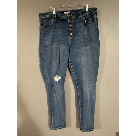 Ava & Viv Denim - Ava & Viv Hi-rise Skinny Destroyed Faded Button Fly Jeans Size 20W
